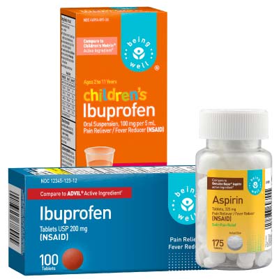 Being Well Aspirin and Ibuprofen at Save A Lot Discount Grocery Stores