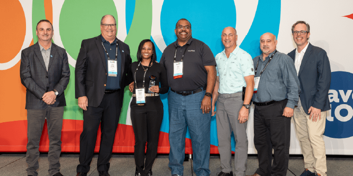 Pamela Waters MOY l to r: Bill Mayo, Save A Lot Chief Development Officer, Fred Boehler, Save A Lot CEO, Pamela Waters, Manager of the Year, Darryl Newton, Save A Lot Area Business Consultant, Jimmy Rabban, Save A Lot Retail Partner, Fred Phillips, Save a Lot