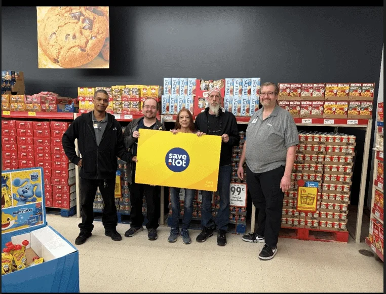 L to R: Save A Lot Assistant Manager Will Martin, Timmy, Christine Mong, winner, Tim, Save A Lot Assistant Manager Mike Weimer - Uniontown, PA