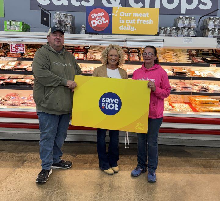L to R: Save A Lot Retail Partner Joby Cox, Tracy McDonald, Winner, Linton, IN and Store Manager April Monroe
