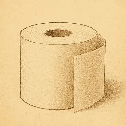 A vintage, sepia-toned illustration of a standard roll of toilet paper
