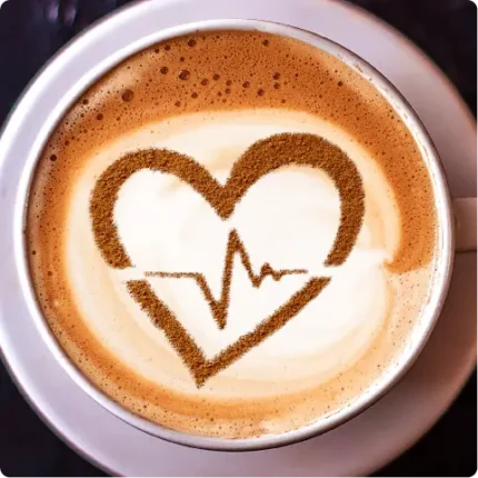 Coffee heart with heart health diagram