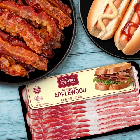 Farmington Brand bacon and hot dogs