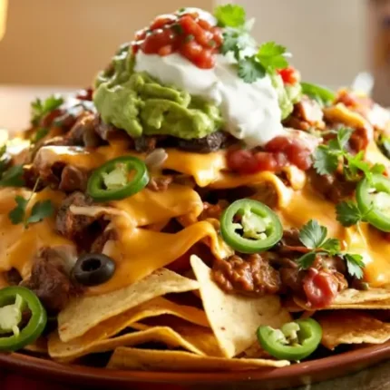 Loaded nachos closeup