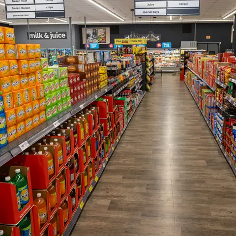 Save A Lot grocery aisle featuring all exclusive brands