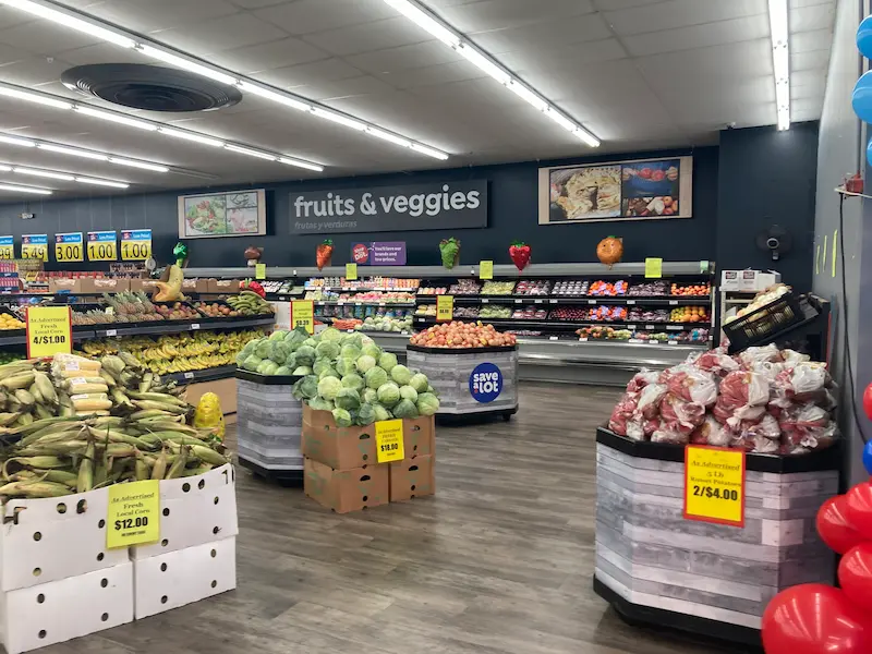 Produce section at Lake City FL Save A Lot store, celebrating 50 years