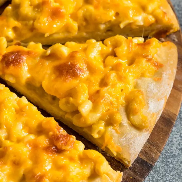 Mac & Cheese Pizza made with So-Cheezy Deluxe Mac & Cheese Dinner
