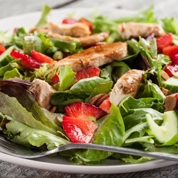 Strawberry Balsamic Chicken Salad made with State Street Grilled Chicken Strips