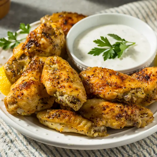 Plated Grilled Lemon Pepper Chicken Wings