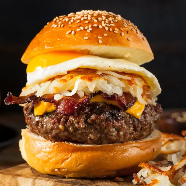Breakfast Burger made with shredded Countryside Station Hash Browns