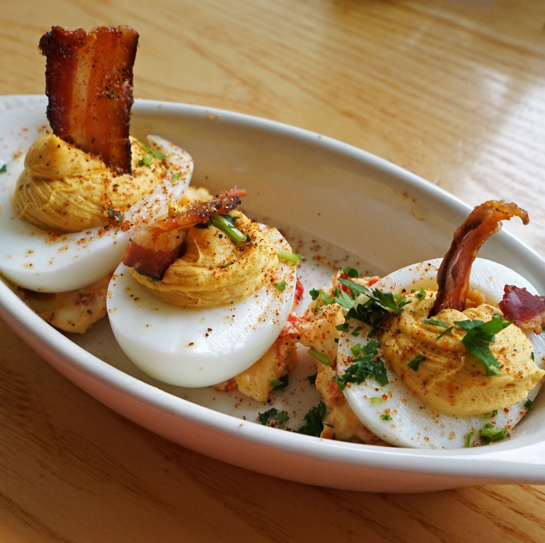 Candied Bacon Deviled Eggs